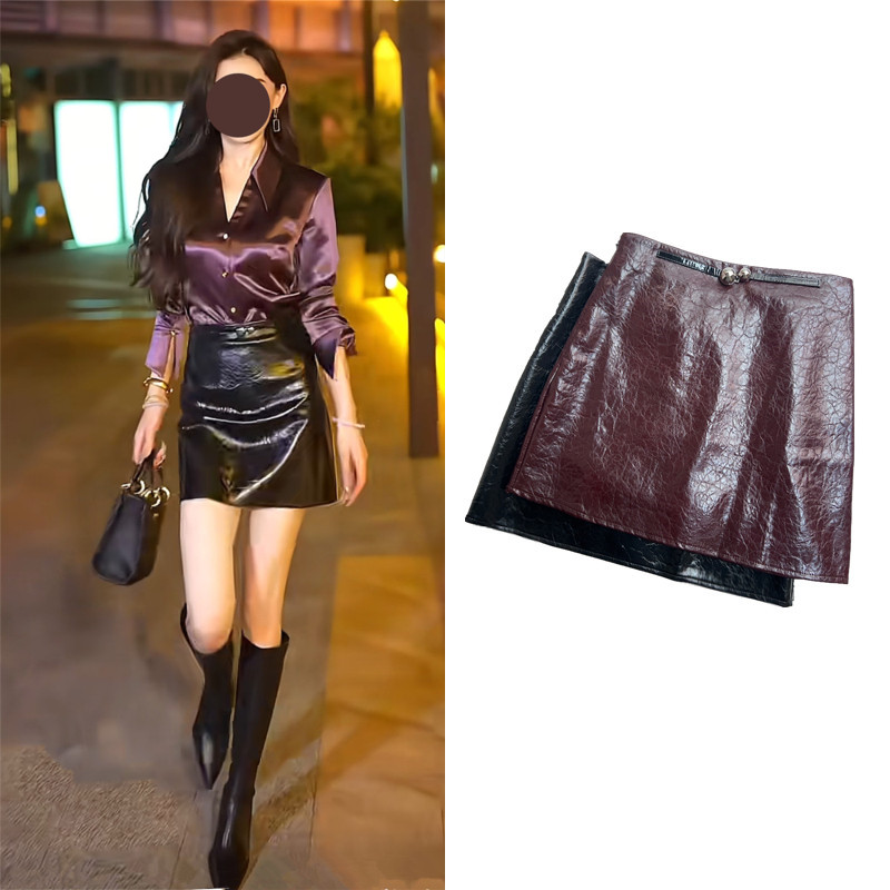 秋冬季网红款高级感PU小皮裙半身裙高腰修身包臀裙打底短裙A字裙