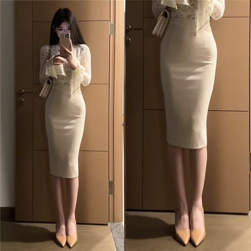 过膝中长款通勤职业后开叉半身裙