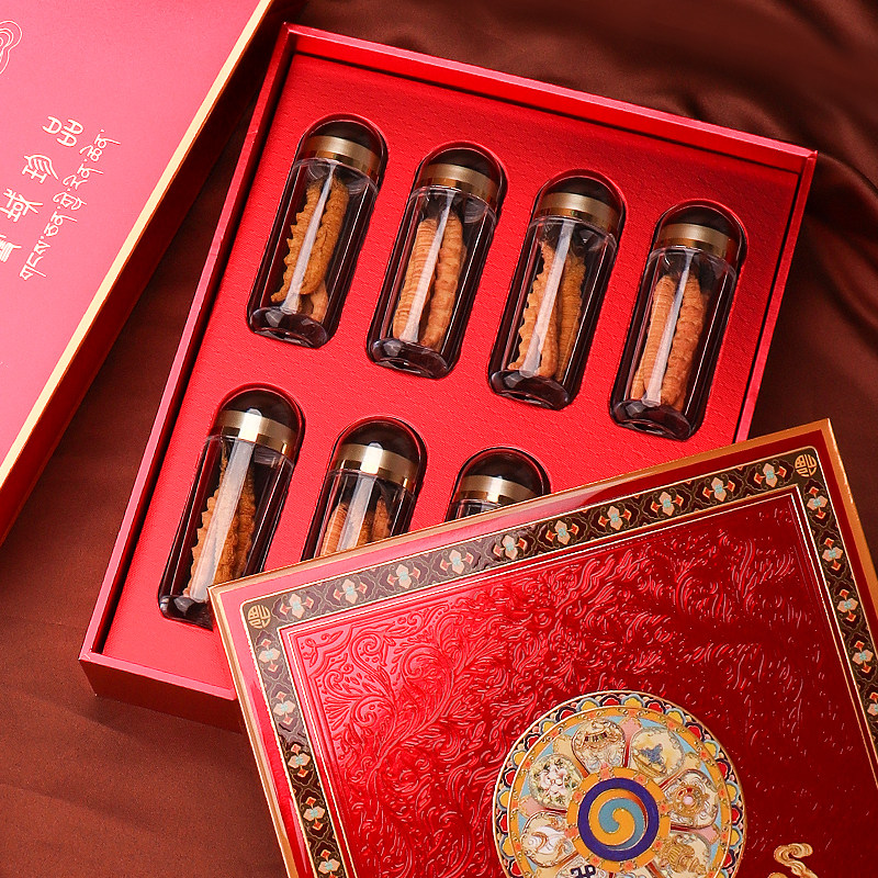 红色雪域珍品虫草藏红花八瓶烫金国风礼盒高档亚克力8支装礼品盒