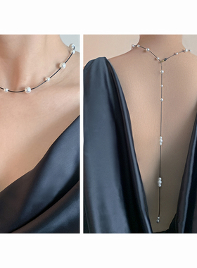 KOE长款珍珠项链礼服背链配饰女