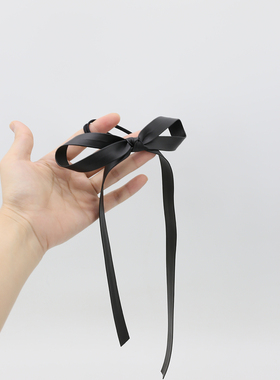 KOE 原创设计手工制作黑色皮质蝴蝶结不对称飘带发绳橡皮筋发饰女