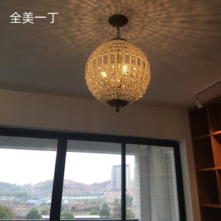 全美一丁 美式复古吊灯餐厅loft客厅吊灯复式楼梯灯水晶玻璃灯具