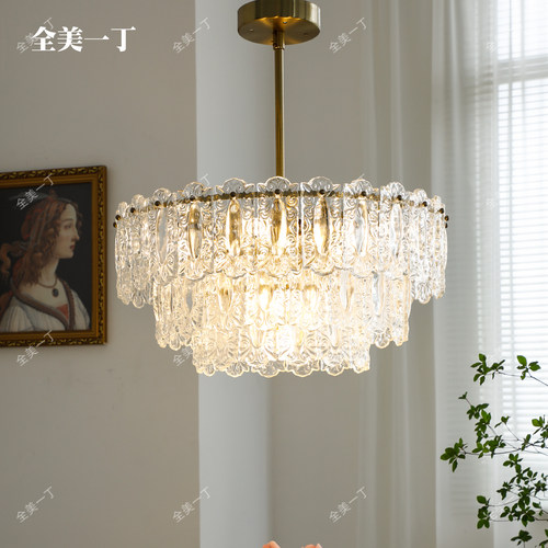 轻奢法式风复古雕刻卧室玻璃吊灯