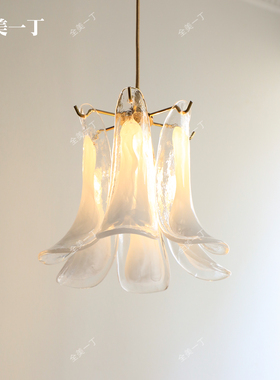 全美一丁 轻奢法式水晶玻璃小吊灯复古绿色白玉床头玄关卧室灯
