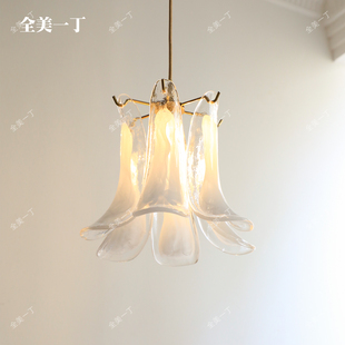 全美一丁 轻奢法式水晶玻璃小吊灯复古绿色白玉床头玄关卧室灯