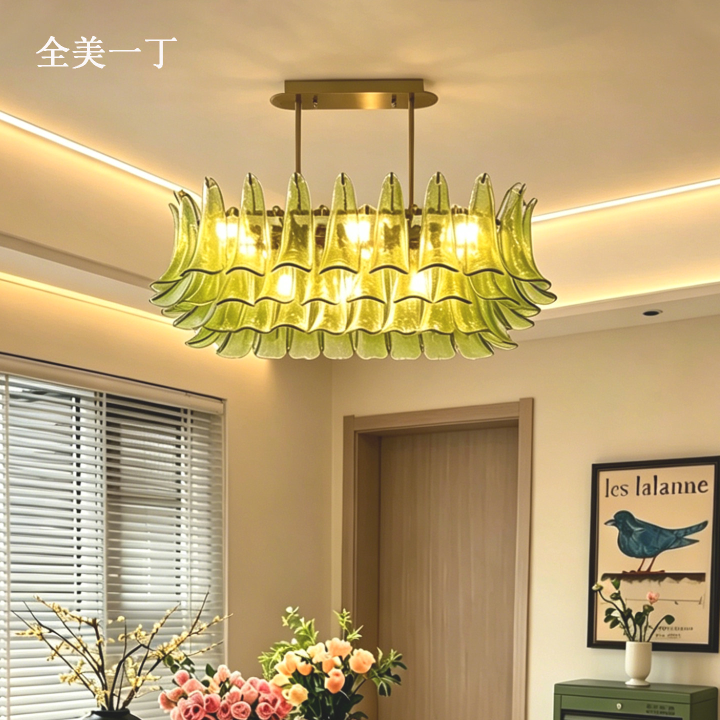 全美一丁美式复古vintage餐厅灯法式绿色手工玻璃吧台长形餐吊灯