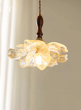 全美一丁中古花瓣吊灯胡桃木简约吧台三头长餐桌灯法式复古过道灯