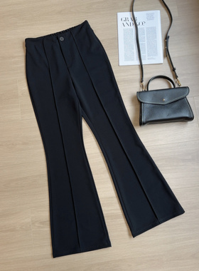 女士加绒黑色微喇叭裤春秋冬新款高腰弹力加厚显瘦百搭长裤女7843