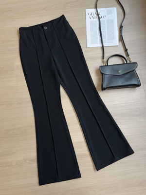 女士加绒黑色微喇叭裤春秋冬新款高腰弹力加厚显瘦百搭长裤女7843