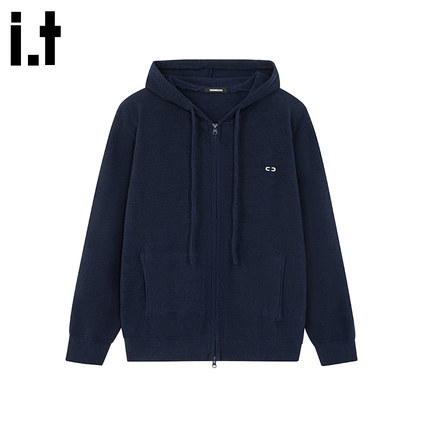 i.t GROUNDZEOO韩版双拉链修身型连帽简约休闲长袖保暖针织开衫