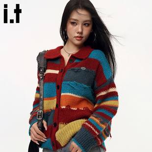 GROUNDZERO初秋小众修身显瘦气质翻领长袖毛衣针织衫女