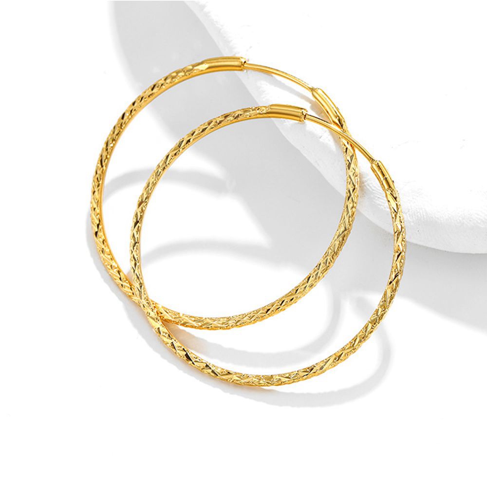 耳环女沙金仿真金菱格面大耳圈耳饰时尚简约首饰久不褪色饰品