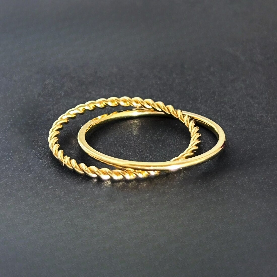 18K金色双环戒指女款素圈麻花指环组合韩版超细食指戒关节戒子