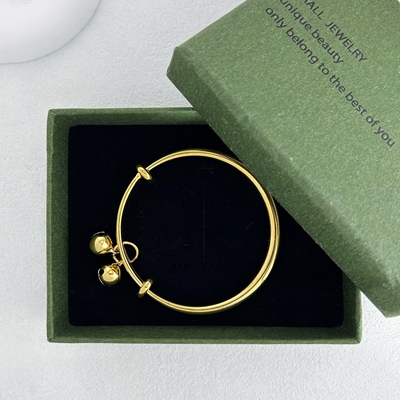 18K金色宝宝手镯仿真金铃铛推拉镯子儿童周岁礼物拍照道具饰品