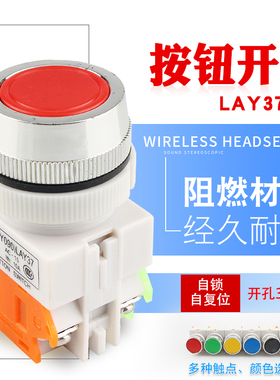 按钮开关LAY37-11BN平头自复位自锁启动停止控制电源开关开孔30mm
