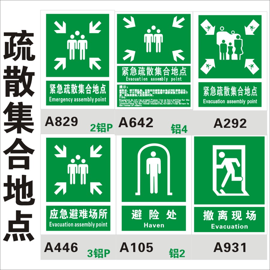 紧急疏散集合地点标识牌 应急避难场所避险处安全指示消防标志贴逃生