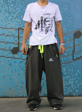 MF跑酷训练裤直筒加肥大街舞爵士GUP范宽松运动长裤子PARKOUR阔腿