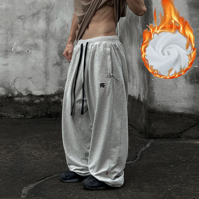 魔天斧MF街舞爵士秋冬款加绒跑酷裤直筒加肥大阔腿宽松运动长裤子