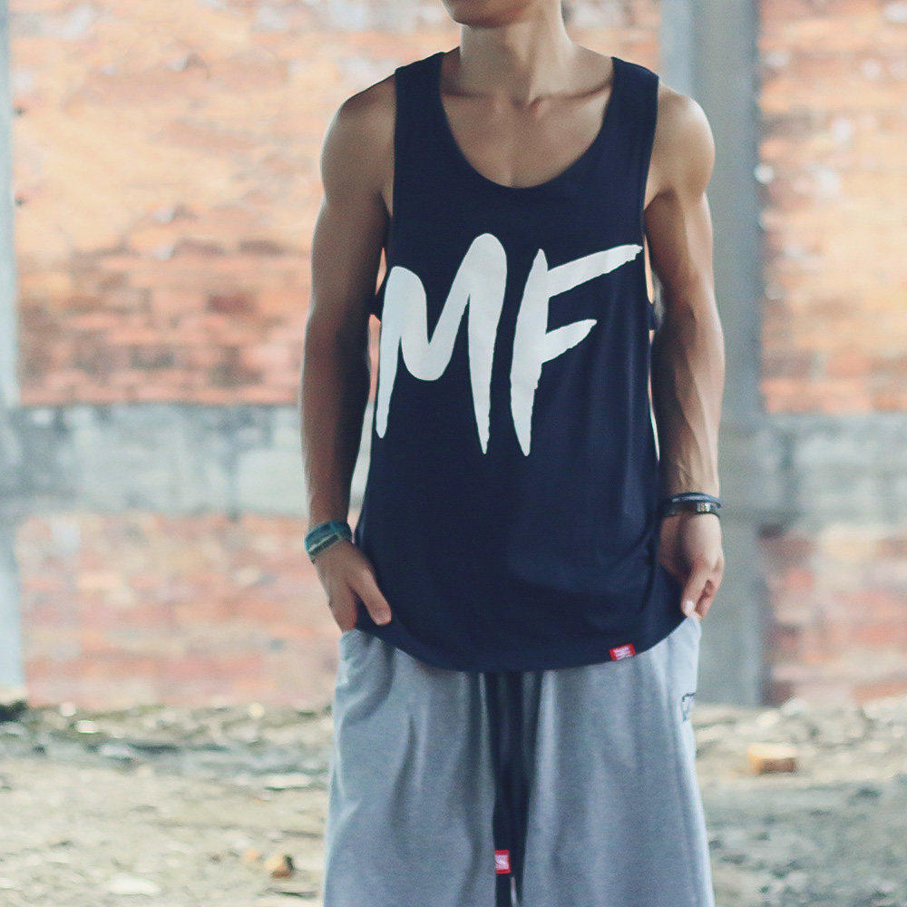 原创MF跑酷背心宽松风格大潮牌加肥加大码健身嘻哈街舞BBOY男女衣