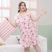 Mùa hè phụ nữ cotton Hàn Quốc phim hoạt hình thỏ thỏ dây đeo lỏng lẻo mm cỡ lớn váy ngủ 200 kg dịch vụ tại nhà - Đêm đầm