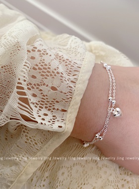 S925纯银立体爱心圆珠双层细手链女韩版甜美风小众手饰