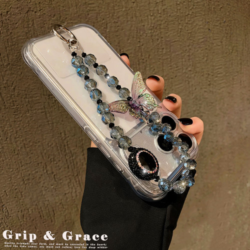 Grip Grace高级感水晶手机链轻奢串珠蝴蝶水钻球手机短链手腕绳