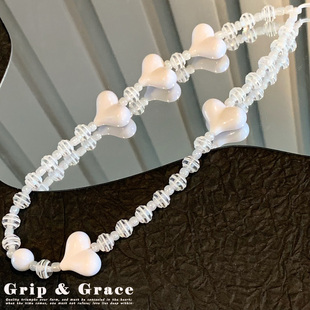 ins风明星同款 女奢华简单大气 ins银白珍珠手机链串珠链挂绳短款