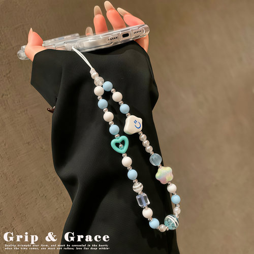 Grip Grace自制ins可爱奶蓝笑脸手机链手机壳防摔防丢手机挂绳女