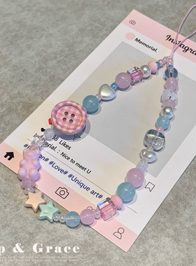 Grip Grace原创纽扣手工串珠包包手机壳ccd挂饰链条相机挂绳短绳