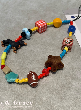 ins小众小狗星星串珠手机链ccd相机包包挂饰手机壳挂绳链条复古