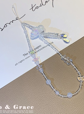 水晶珠饰手机挂链爱心蝴蝶结透明手机挂件少女心百搭饰品手机挂绳