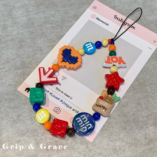 Grip Grace 原创手机链重工手绘彩色串珠挂绳钥匙扣ccd相机挂绳