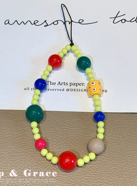 彩虹糖果色串珠手机挂件防丢链可爱卡通挂绳ins风珠饰ccd相机挂链