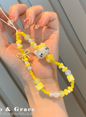 卡通猫手工串珠手机壳挂链DIY手链条相机ccd背包挂饰防丢绳挂绳