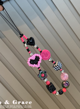 ins风串珠手机链条ccd相机挂饰钥匙扣u盘手机壳挂绳女爱心diy辣妹
