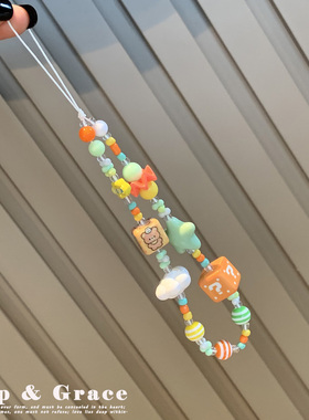 韩风ins彩色串珠手机链可爱卡通爱心挂饰包包挂件手绳ccd相机链
