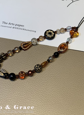 复古串珠琉璃手机挂件手腕式挂链氛围感手机链挂饰手机挂绳高级感