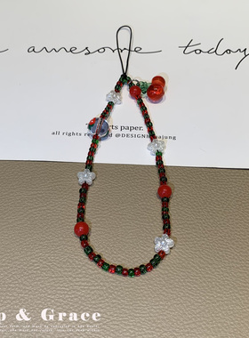 网红串珠同款珠饰手机挂绳撞色花朵装饰便携手机链挂件小众高颜值