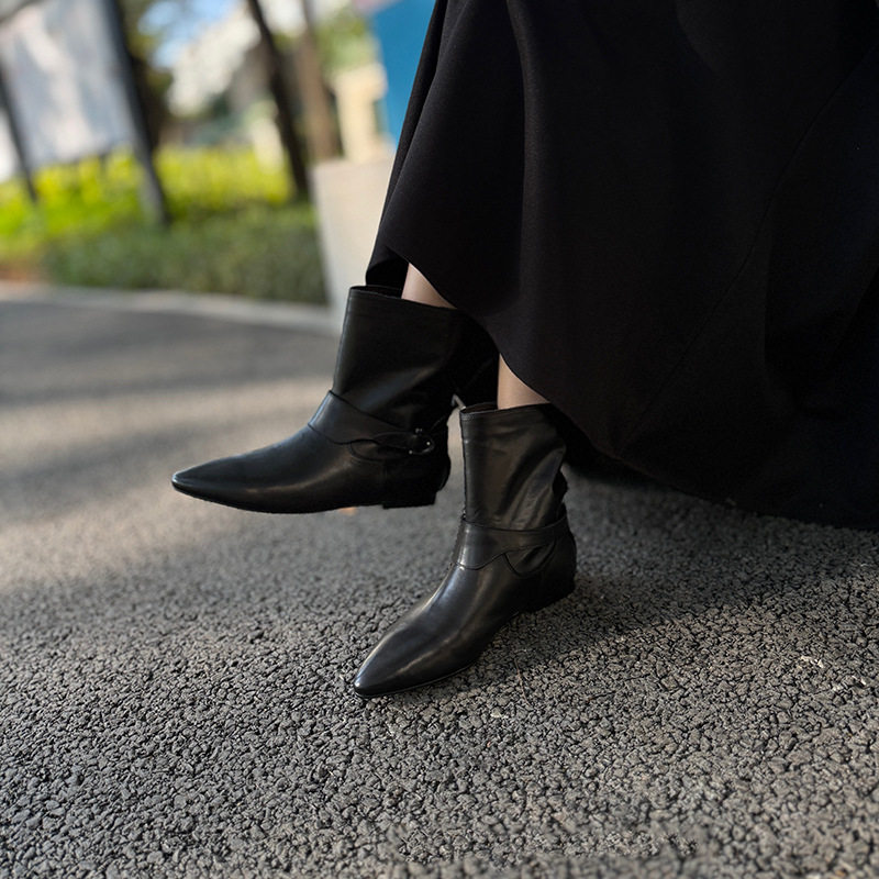 复古西部牛仔靴英伦皮带扣中筒靴真皮瘦瘦靴简约百搭时尚尖头女靴,女鞋,浅口单鞋,淘宝优惠券,粉丝福利购,淘宝优惠卷