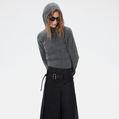 针织打底衫 SNU 原创羊毛连帽毛衣女秋冬内搭保暖慵懒风休闲短款