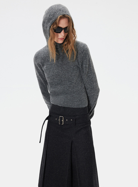 SNU 原创羊毛连帽毛衣女秋冬内搭保暖慵懒风休闲短款针织打底衫