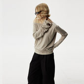 T恤女春季 SNU 两穿斜肩长袖 设计感小众慵懒风宽松显瘦露肩上衣