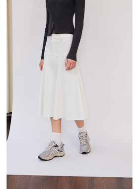 SNU 原创白色鱼尾裙半身裙女春季小众设计感a字气质中长款包臀裙