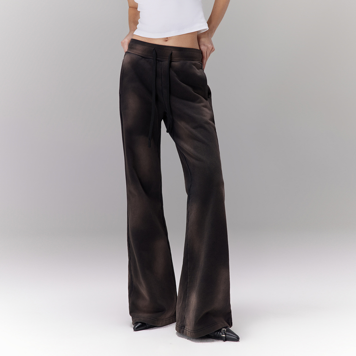 SNU 原创特制洗水工艺低腰微喇叭裤女小众设计感复古做旧休闲卫裤