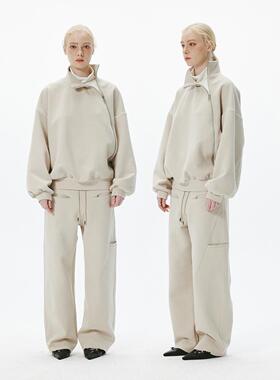 SNU 肌理感休闲卫衣套装女秋冬假两件拉链上衣/弧形香蕉抽绳卫裤