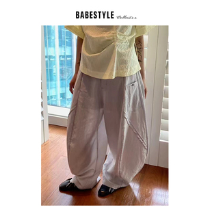 BABESTYLE 静 首尔极简天丝麻冰感多裁片立体剪裁弯刀休闲裤