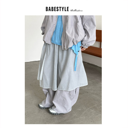 BABESTYLE |“时髦女编辑”首尔轻机能风假两件拼接纱裙休闲裤
