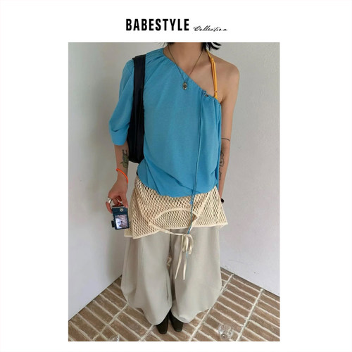 BABESTYLE |“慢步调” untime 首尔简约2Way抽绳设计感一字肩T