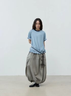 BABESTYLE｜YAN 言己见 日式清冷淡人艺术家解构捏纸设计半身裙