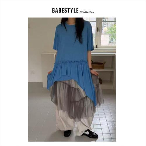BABESTYLE |“七秒记忆” YAN 日式不规则鱼尾裙摆宽松休闲短袖T